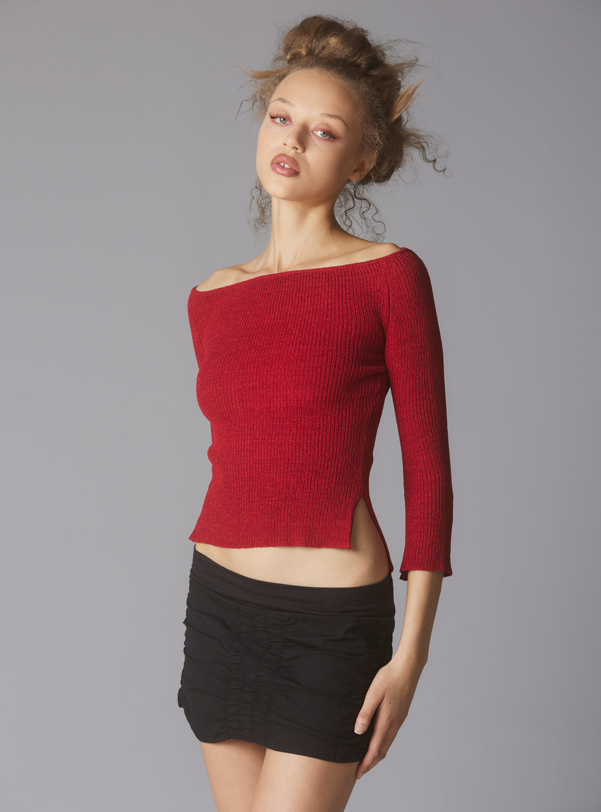 UNIF Trusted | Off The Shoulder Quarter Sleeve Top In Red