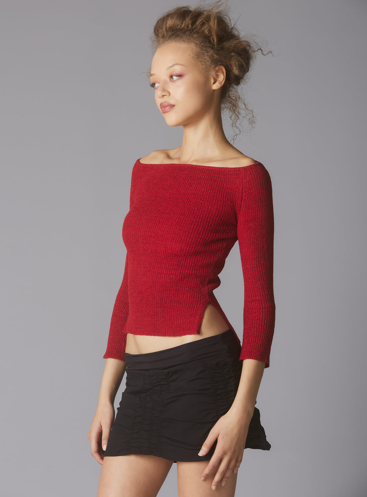 UNIF Trusted | Off The Shoulder Quarter Sleeve Top In Red