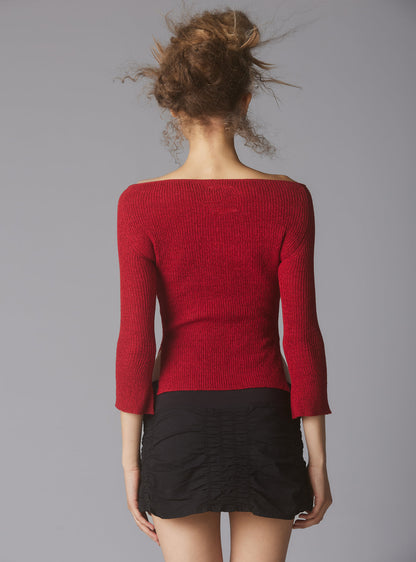 UNIF Trusted | Off The Shoulder Quarter Sleeve Top In Red