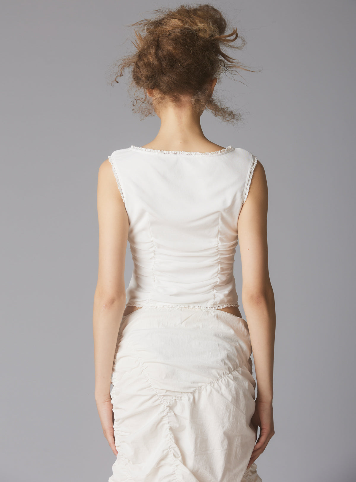 UNIF Popular | Sleeveless Top With Wide Neck & Ruffled Trim in