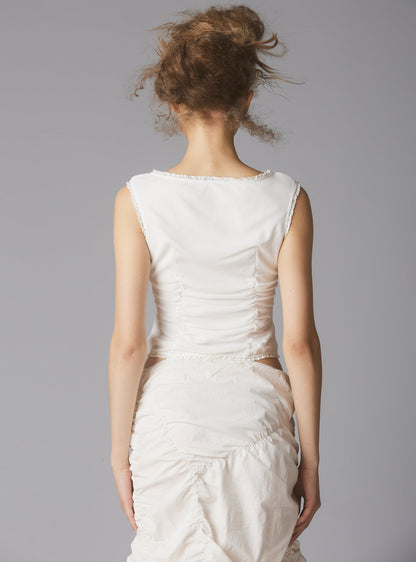 UNIF Popular | Sleeveless Top With Wide Neck & Ruffled Trim in