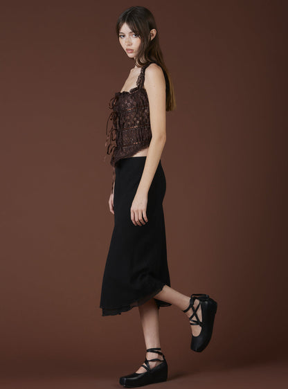 UNIF Recommended | Lace Blouse With Ribbon Lace-Up In Brown