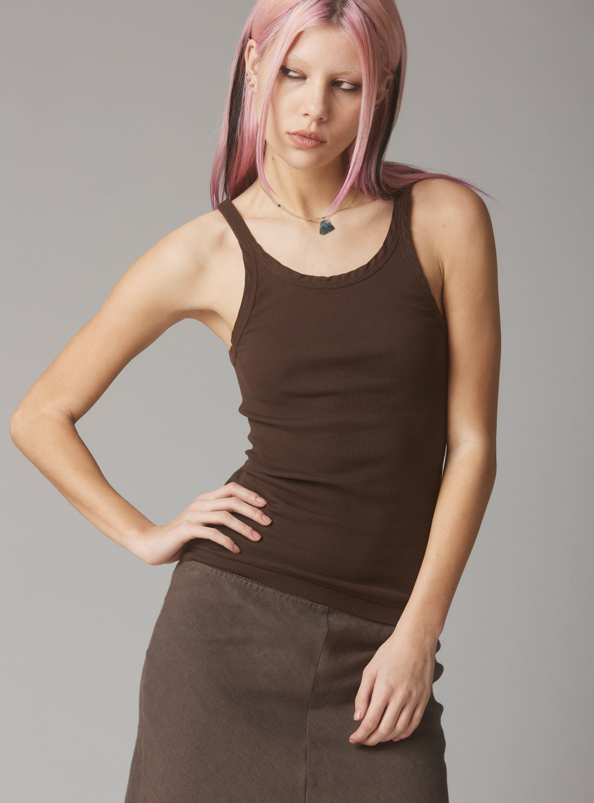 UNIF Featured | Staple Rib Tank Dark Brown