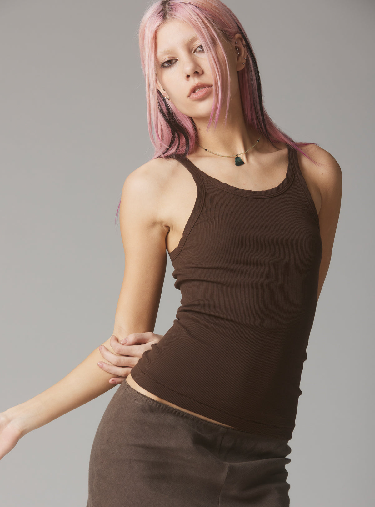 UNIF Featured | Staple Rib Tank Dark Brown