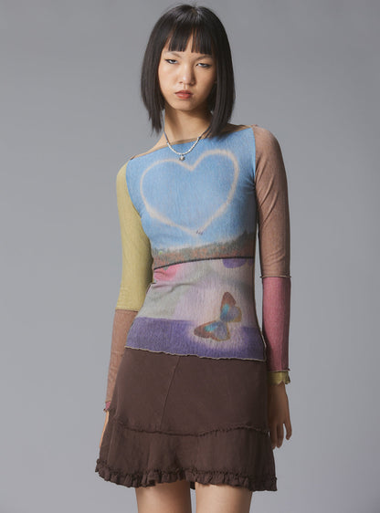 UNIF New | Skye Top Y2K allover-print mesh top with custom artwork
