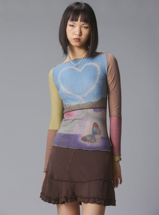 UNIF New | Skye Top Y2K allover-print mesh top with custom artwork