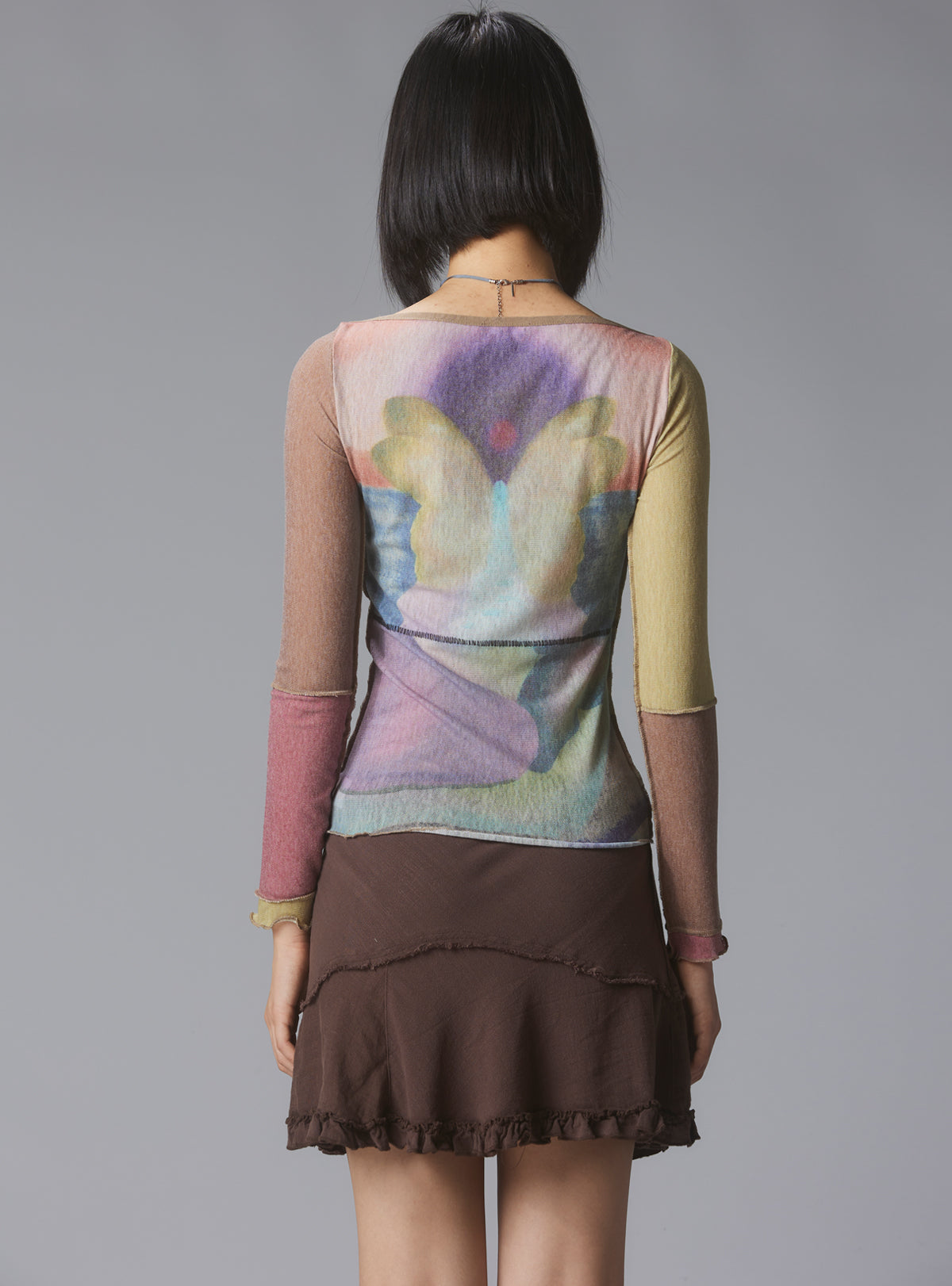 UNIF New | Skye Top Y2K allover-print mesh top with custom artwork