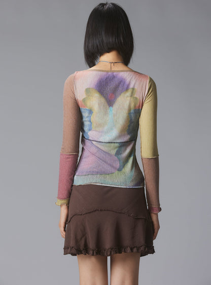 UNIF New | Skye Top Y2K allover-print mesh top with custom artwork