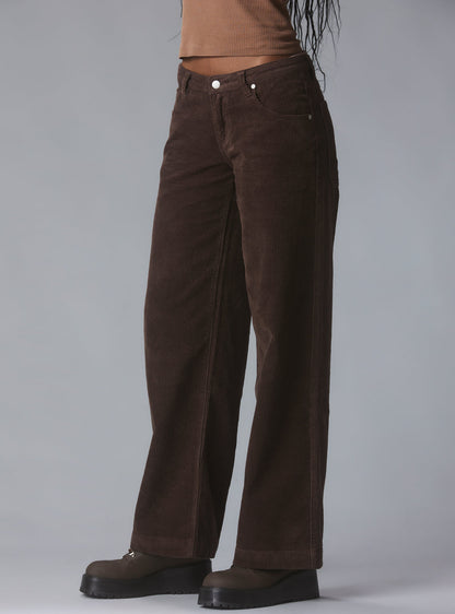 UNIF Sale | Wide Leg Corduroy Pants In Brown