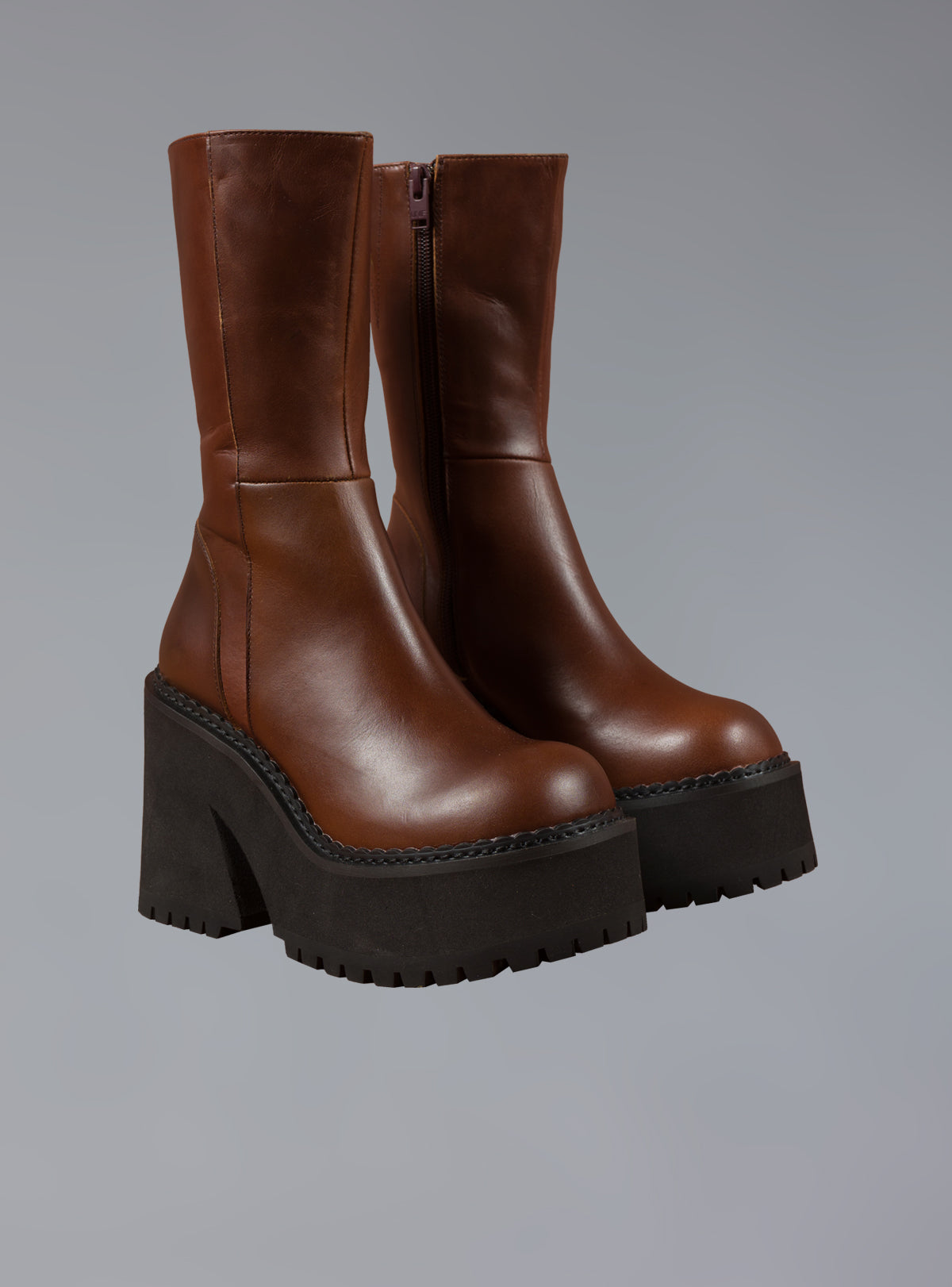 UNIF Smart Buy | Brown Leather Platform Boot