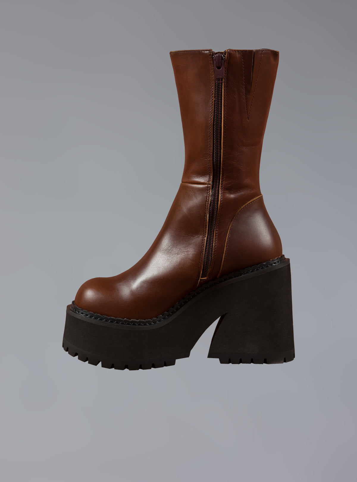 UNIF Smart Buy | Brown Leather Platform Boot