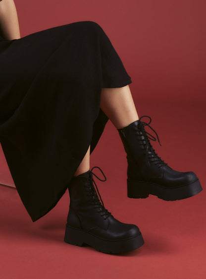 UNIF Best Price | Black Platform Lace-Up Combat Boot