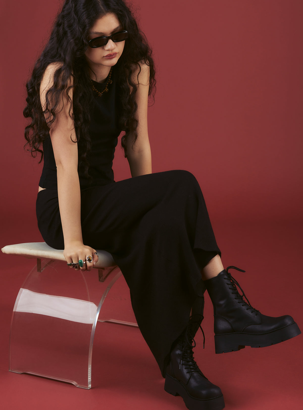 UNIF Best Price | Black Platform Lace-Up Combat Boot