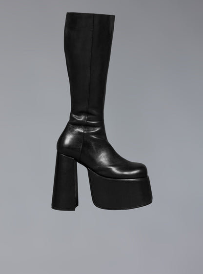 UNIF Featured | Stacked Leather Platform Boot With High Heel