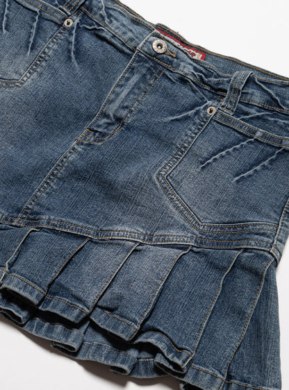 UNIF Trending | Vintage Vanilla Star Denim Pleated Mini Skirt