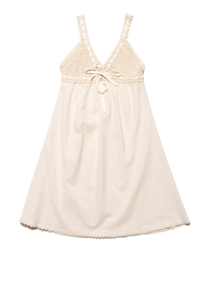 UNIF Hot Sale | Vintage Cotton Bodice Crochet Ribbon Midi Dress