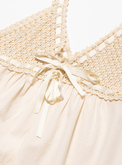 UNIF Hot Sale | Vintage Cotton Bodice Crochet Ribbon Midi Dress